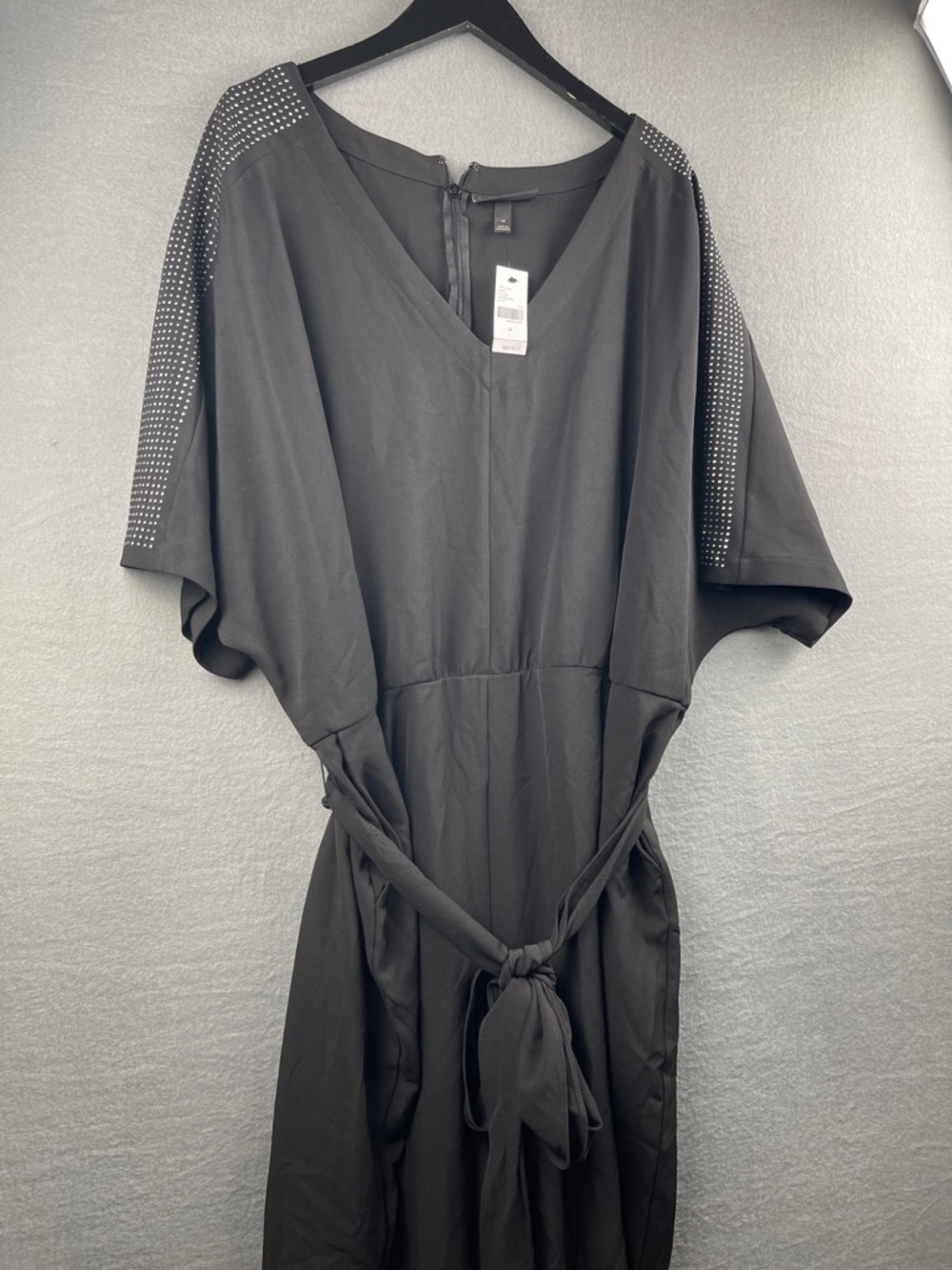 Lane Bryant Black V-Neck Midi Dress with Studded Dolman Sleeves